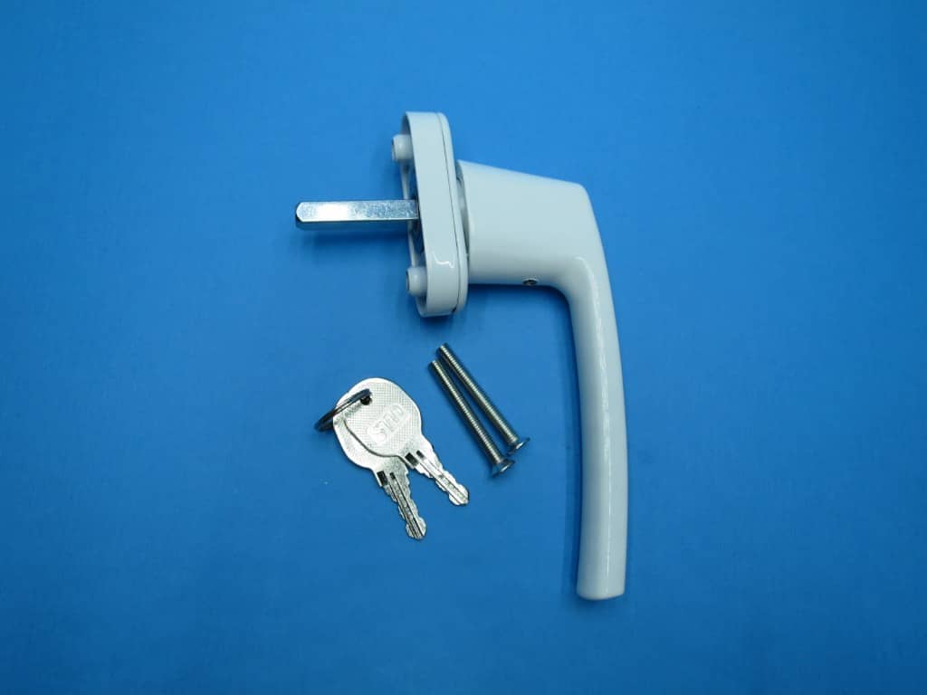 фото товара AP 004 Ручка оконная с ключом Люкс, белая (основание металл)