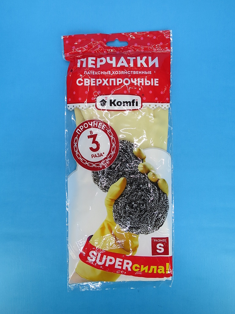 фото товара Перчатки хозяйственные латексные сверхпрочные Komfi