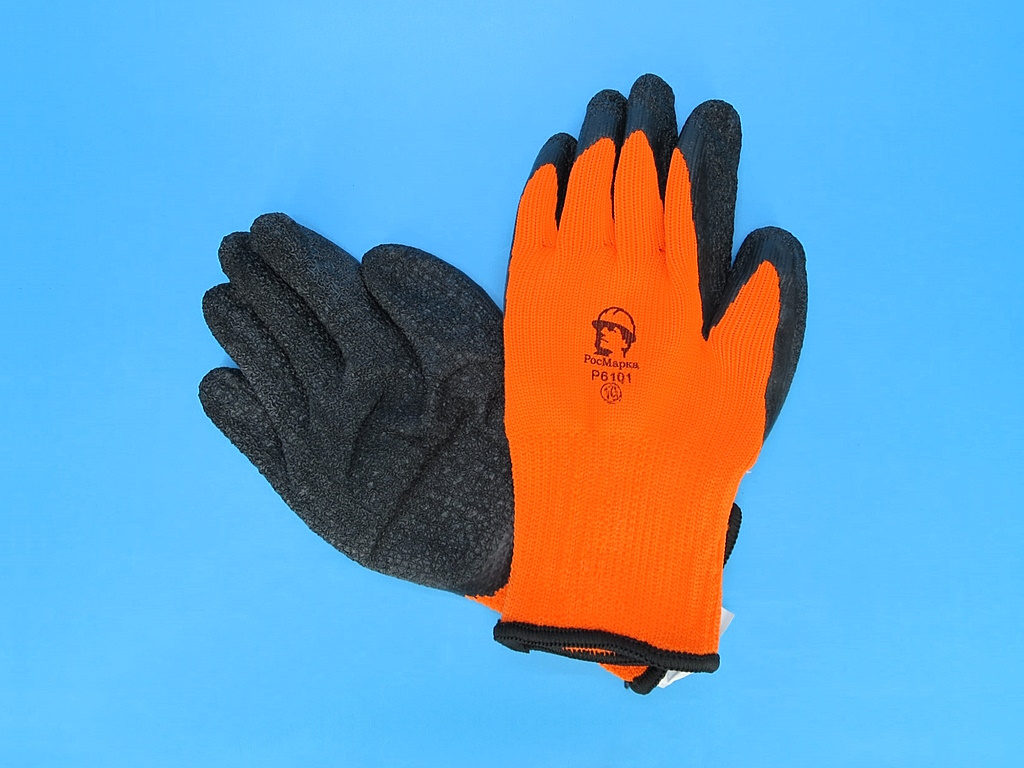 фото товара Перчатки х/б с рельефным латексным покрытием оранжевый/черный